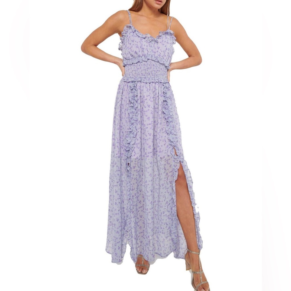 Elliatt Lavender Floral Ruffle Maxi Dress